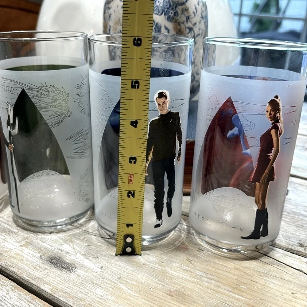 4 STAR TREK 2008 High Ball Glasses. Collectible Burger King Tumblers | Y2K
